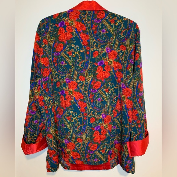 Vintage Victoria Secret Gold Label Night Pajama Shirt Blazer Red Rose Holiday LG - Picture 2 of 9